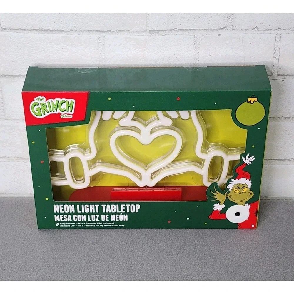 The Grinch Heart Neon Light Table Top‎ Christmas Decor Dr Seuss Battery Operated